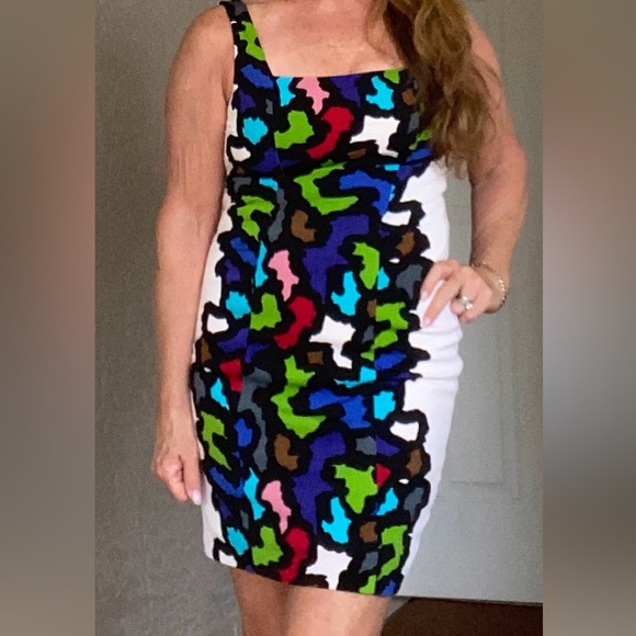 Joseph RibbKoff White with Puzzle Piece Midi Dress size 6 - Picture 11 of 12